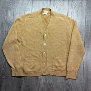 VTG Alan Paine Sweater Mens Medium 100% Camel Hair Cardigan Made In England